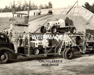 MIDGET RACER & 3 CAR TRAILER AUTO RACING PHOTO INDY 500