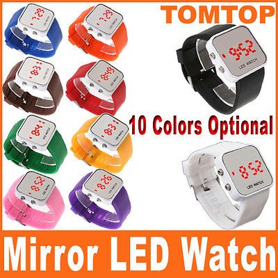 Luxury LED Sport Style Digital Date Mirror Surface Lady Men Watch 