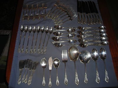 Wallace Sterling Silver Flatware Set   Rose Point   No Mono   66 