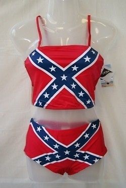 REBEL FLAG TUBE TOP & HOT SHORTS BIKINI CONFEDERATE BATTLE FLAG SIZE 