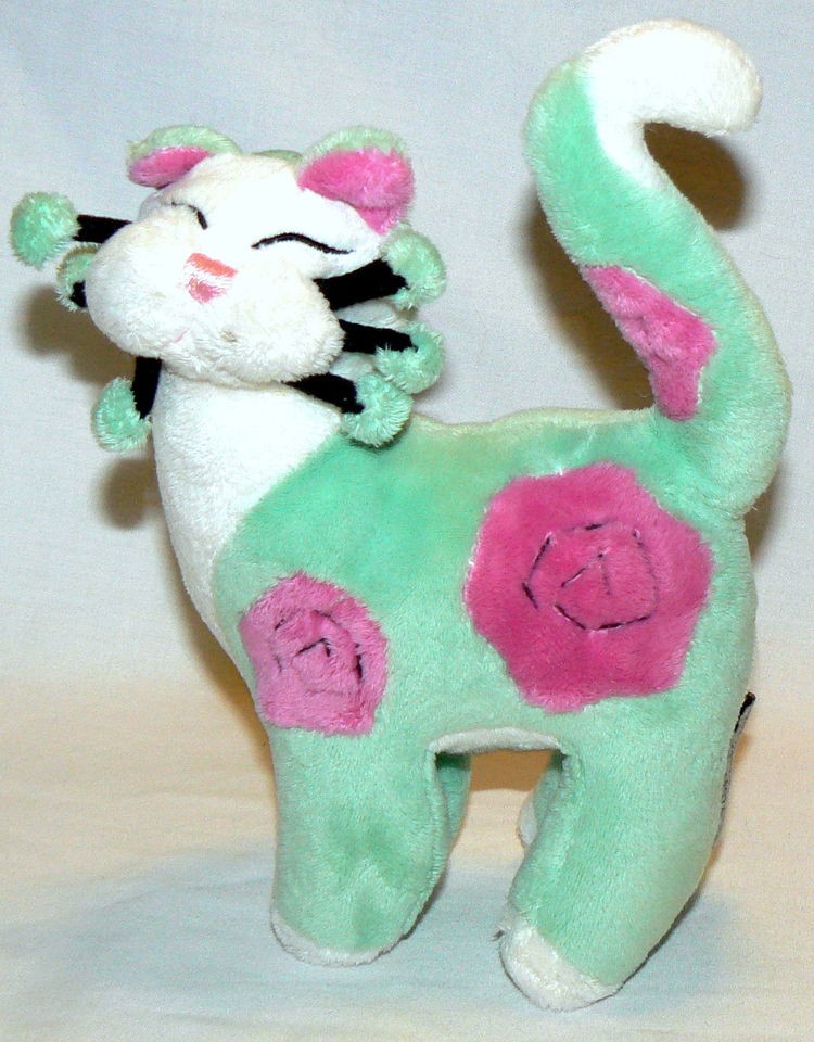 WIMSEYCAT AMY LACOMBE PLUSH CAT GREEN WITH ROSES