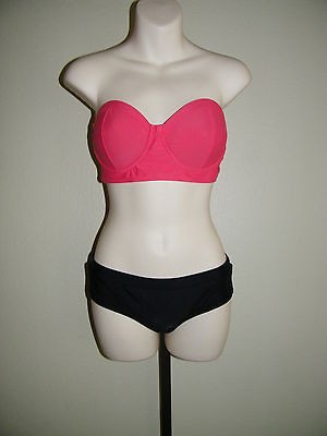 FREE PEOPLE SWIMSUIT sz L MELON ORANGE TOP sz M BLACK BOTTOM BIKINI 