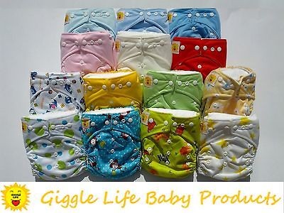   Giggle Life Ultra Soft Cloth Diapers & 2x Inserts One Size 8 33lbs
