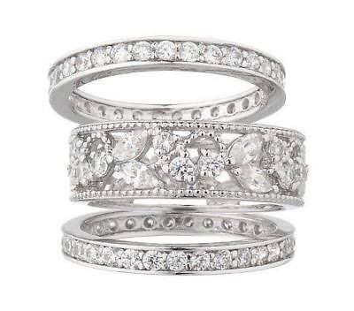 EPIPHANY PLATINUM DIAMONIQUE LACE DESIGN 3 PC RING SZ 7