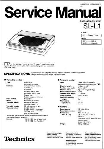 TECHNICS SL L1 LINEAR TURNTABLE SERVICE MANUAL ON CDR