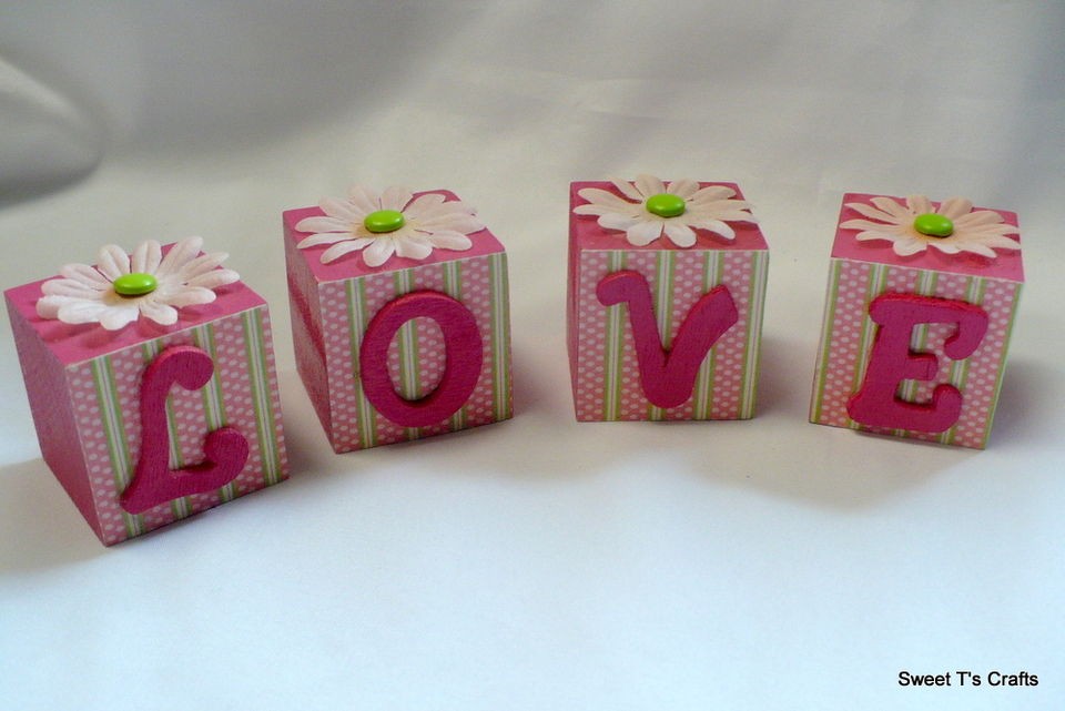 Personalized Decoupage Wood Cube Blocks 1.5 x 1.5 w/ Wood Letters