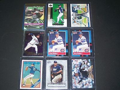 1988 08 GREG MADDUX 9 CARD LOT (TOPPS DONRUSS FLEER  ) IN TOP LOADERS