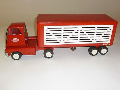 1960s Tonka Livestock Cattle Semi Truck & Trailer Pressed Steel Near 