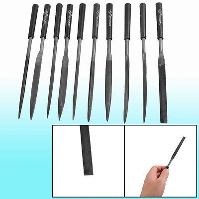 10 Pcs Hand Tools Black Plastic Handle Needle Checkering Files