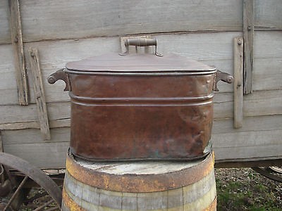 Antique Copper Boiler w/ Lid ~ Old Primitive Country Farm / Rustic 