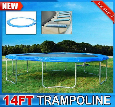 New 14 FT Outdoor Safety Round Trampoline 6 legs With Blue Pad Frame 