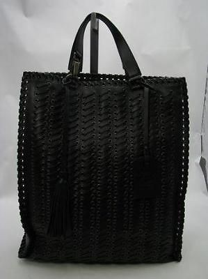 NWT $2550 TRUSSARDI BLACK EYELET SHOPPING BAG