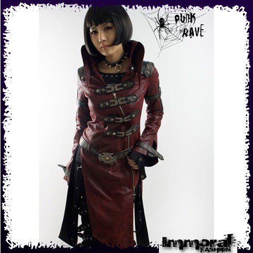 PUNK RAVE STEAM PUNK MILITARY TRENCH COAT   PUNK/GOTHIC/RE​D/JACKET 