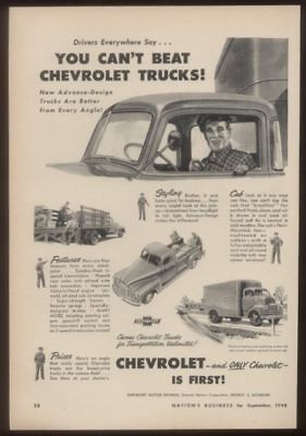 1948 Chevrolet pickup stake bed cab over truck print ad