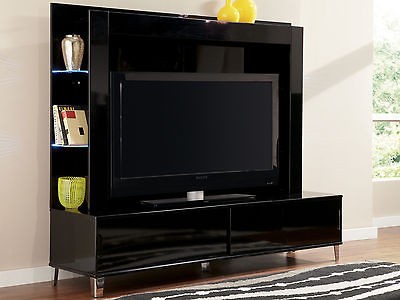   MODERN BLACK LARGE TV ENTERTAINMENT CENTER WALL LIVING ROOM FURNITURE