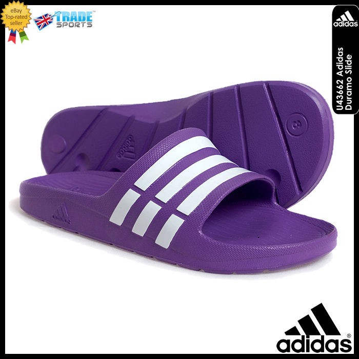 ADIDAS MENS DURAMO SLIDE SANDALS SIZE 8 13 FLIP FLOPS PURPLE BEACH 