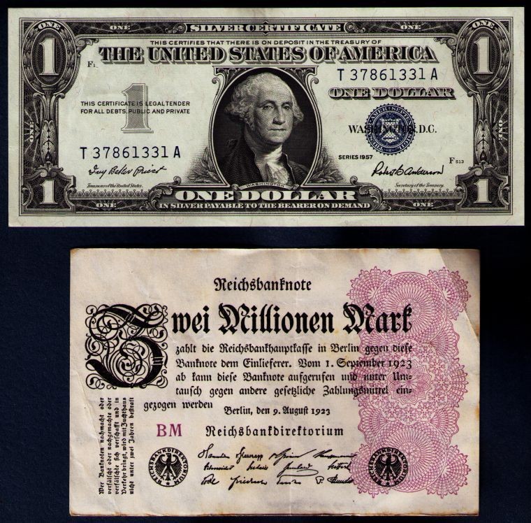 MILLION GERMAN MARKS + $1 DOLLAR US SILVER CERTIFICATE aUNC