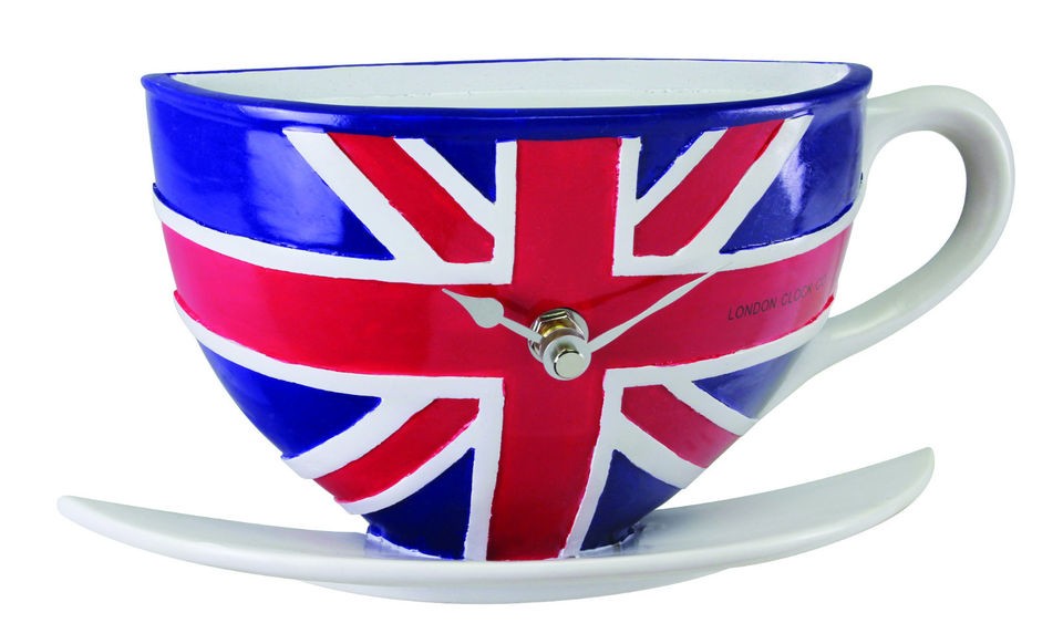 Stylish Funky Novelty Union Jack UK Tea Cup 3D Quartz Wall Clock 