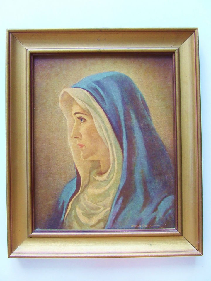 VINTAGE WARNER SALLMAN 1948 SIGNED LITHO PORTRAIT MOTHER MARY ORIGINAL 