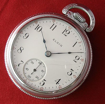 1908 Elgin Pocket Watch 18 size 7 jewels train locomotive on case runs