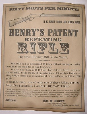 Vintage Henry Rifle Advertisement Ad, Reproduction, Old West, Wanted 