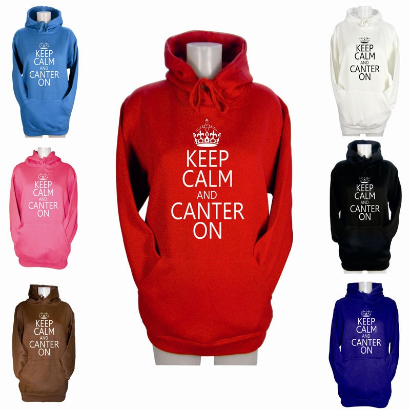 WOMENS KEEP CALM AND CANTER ON HOODIES GIRLS RIDING JODHPURS HOODY XS 