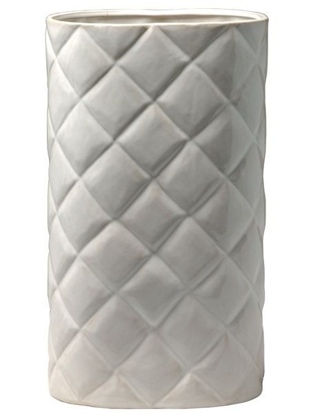 20 H WHITE Glossy QUILTED Oval CERAMIC UMBRELLA STAND or VASE, Chic