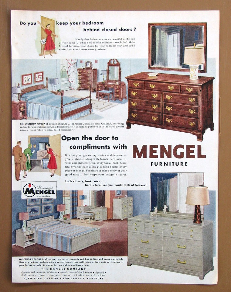 1951 MENGEL BEDROOM FURNITURE Vintage Print Ad