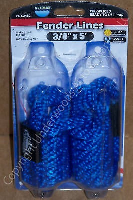 Boat Fender Bumper Line Whips Blue 3/8x5 Pair Rope