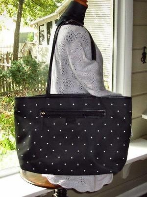   BLACK WHITE POLKA DOT BABY DIAPER BAG TOTE MESSENGER w/ CHANGING PAD