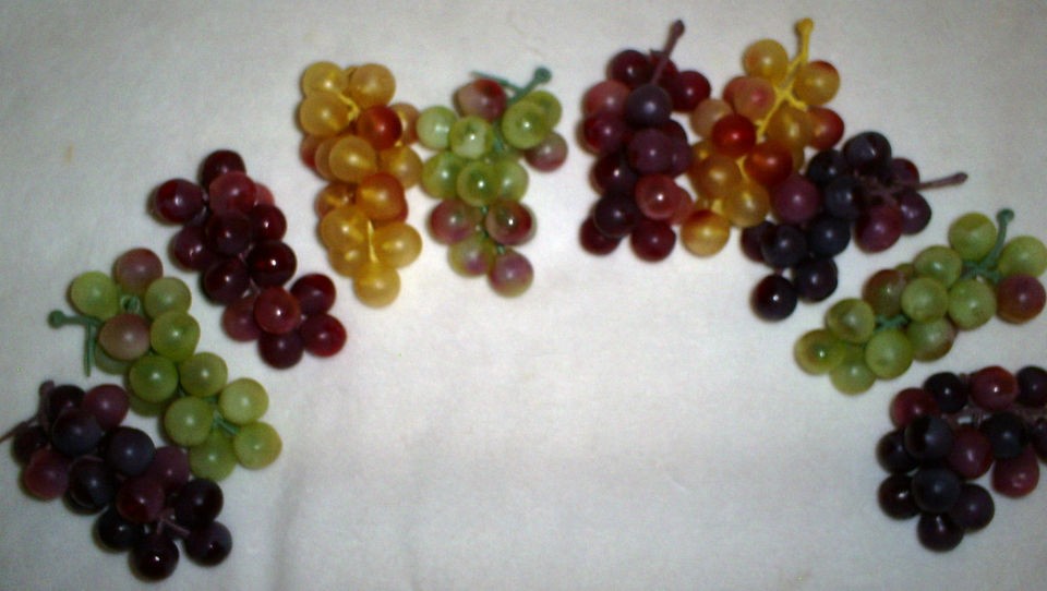 One Box of 10 Mini Soft Rubber Grape Clusters Green, Yellow and Purple 