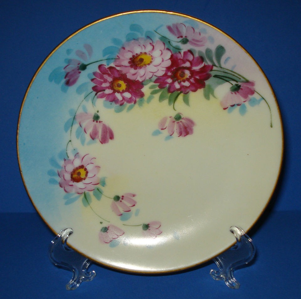 ANTIQUE STOUFFER PORCELAIN PLATE THOMAS BAVARIA HAND PAINTED FLORALS 