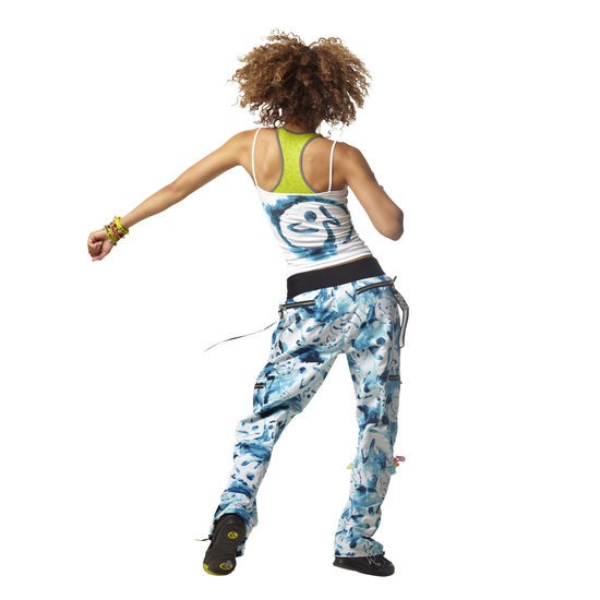 ZUMBA Fitness Marvelous tie dye cargo pants aqua blue and raspberry 