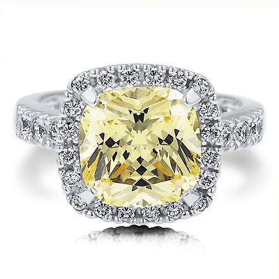 STERLING SILVER 925 YELLOW CANARY CUSHION CUT CZ COCKTAIL RIGHT HAND 