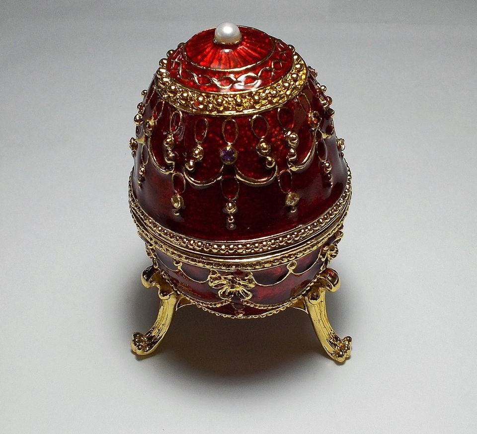 Ornate Pearl & Gemstone Egg FUR Elise Music Box BEAUTIFUL KEEPSAKE