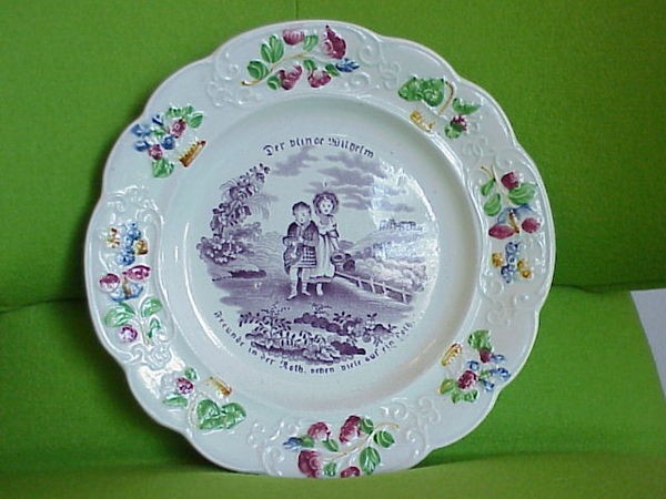 1850 Staffordshire Purple Transferware Childs Polychrome Children 