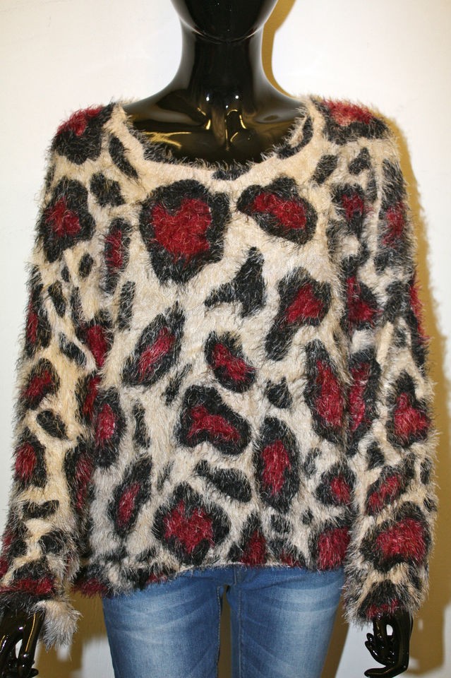 New VERY SOFT ANGORA FEEL ANIMAL LEOPARD KNIT LONG SLEEVE FLUFFY 