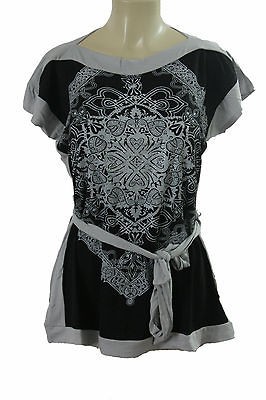 Plus Size 1X 14/16 Fleur De Lis GRAY/BLACK Belted New Top Rockabilly 