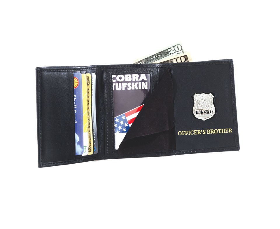 Police Recessed Shield & ID Wallet Leather Fits Full & Mini Badge Cut 