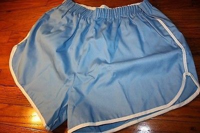 XL * NOS vtg 80s SHORT SHORTS powder blue * GYM jogging TRACK p.e 