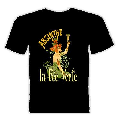 Absinthe alcohol green fairy devil black t shirt