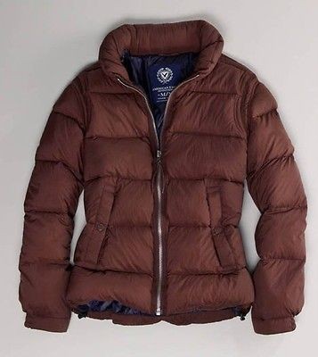 NWT American Eagle AE Mens AEO BURGUNDY HOODED DOWN PUFFER Coat Jacket 