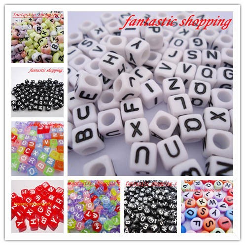   200pcs Cube&Round Assorted Alphabet Letter Acrylic Jewelry Bead