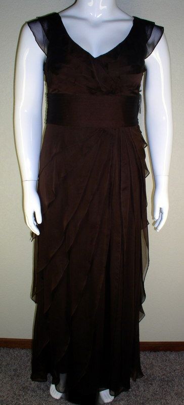 ADRIANNA PAPELL Womens Chocolate Chiffon Tiered Formal Sz 14 $239 New 