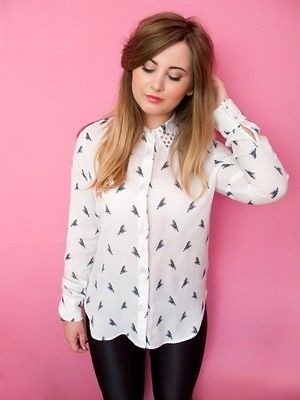 NWOT Parrot Print Jewelled Collar Blouse / Shirt / Small / UK 8 10 