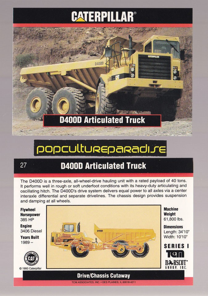 1989 1993 D400D ARTICULATED TRUCK Caterpillar Earth Movers CARD