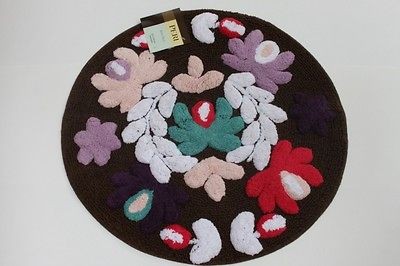 PERI FLORAL DAMASK BATH RUG/MAT BROWN/MULTI   25 ROUND