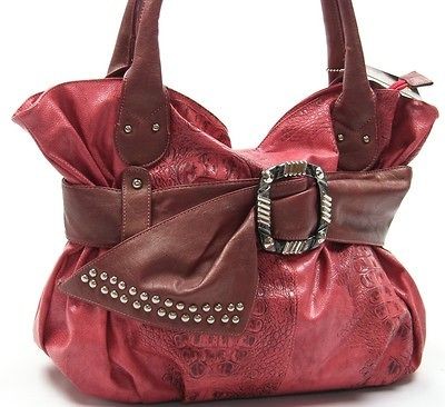 RED FAUX LEATHER ARCADIA USA STYLISH HANDBAG BAG PURSE BUCKLE