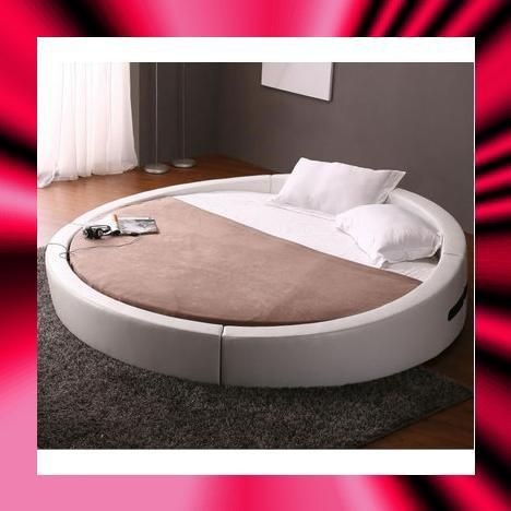 ROUND OPUS WHITE MODERN LEATHER MATCH PLATFORM BED**