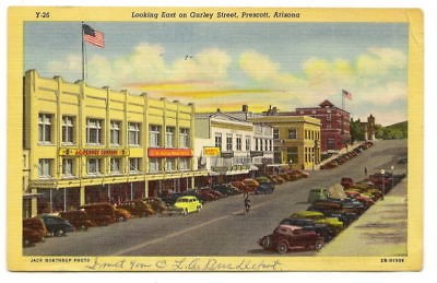 PRESCOTT AZ Gurley St JC Penney Karls Shoes Postcard Old Arizona PC